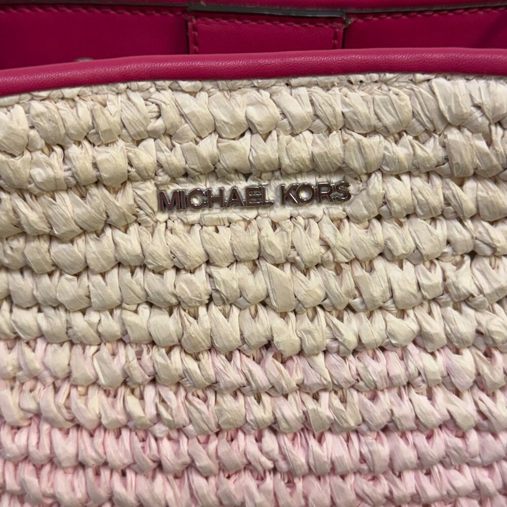 Michael Kors Straw Tote Bag Pink Gradient With Shoulder Strap - Picture 5 of 10